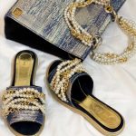 ست کیف و صندل آبی طلایی